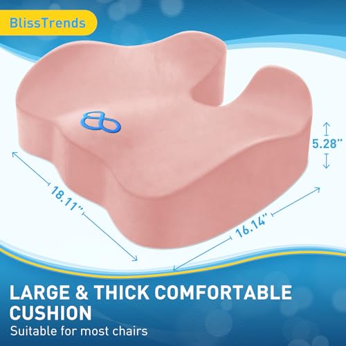 Image of BlissTrends Seat Cushion,5.2in Thick Memory Foam Cushions for Office Chair, Car Seat, Airplane, Relieving Pressure Tailbone Sciatica Back Pain for Long Sitting Office Workers, Car Drivers Pink