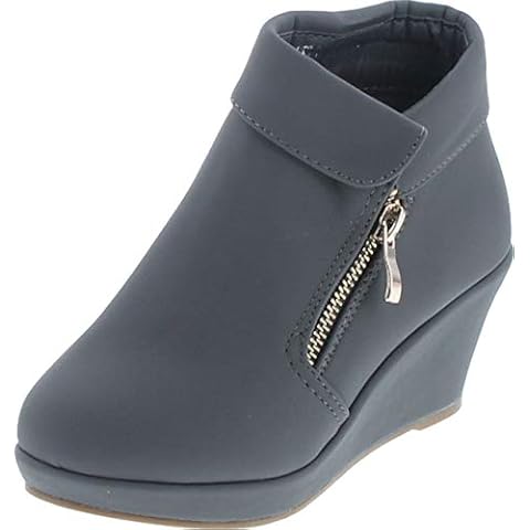 Lucky Top Stella-6K Children Girl's Platform Wedge Heel Fold Over Ankle Booties,Grey Nubuck,1 Cover
