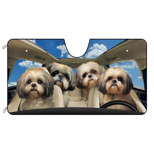 Parasol coche delantero anti-UV diseño perro Shih Tzu azul