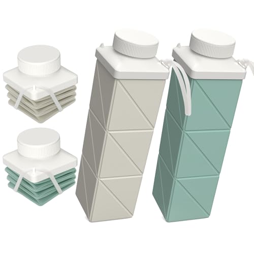 Collapsible Water Bottles 720ml, Foldable Portable Water Bottle, Lightweight Reusable Leakproof for Travel Camping Hiking Cycling Yoga Sports Outdoor School Office Gym, 2 Pack, Starlight+Green