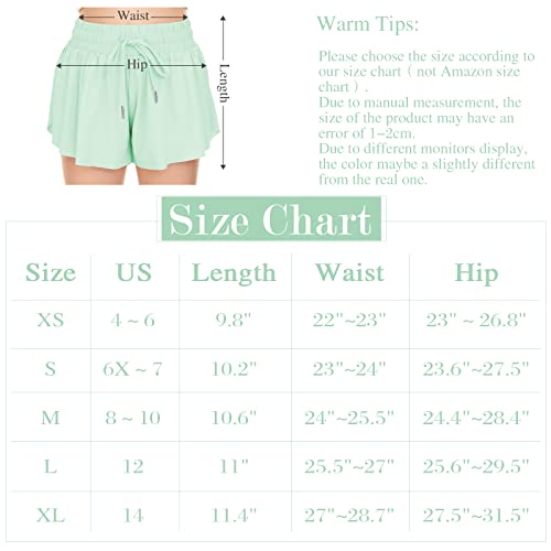 Girls Athletic Flowy Shorts With Pocket 2 In 1 Butterfly Shorts For Teen Girls Youth Running Sports Spandex Shorts Light Green Large #TOP5