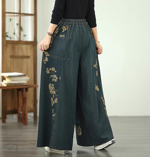 LAI MENG FIVE CATS Women's Casual Loose Denim Wide Leg Baggy Jeans Drawstring Elastic Waist Pants4