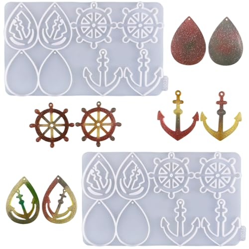 YINBGNOO Anchor Rudder Earrings Pendant Silicone Mold, DIY Keychain Epoxy Resin Craft Mold, Nautical Theme, White, 2 Pack Z0036*2 by YINBGNOO - Used condition - US$9.75