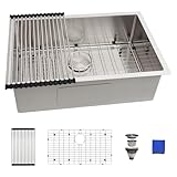 27 Inch Undermount Kitchen Sink - Delironexu 16 Gauge Stainless Steel Sinks, 27''x18'' Single Bowl Kitchen Sinks, Undermount Sink with 4 Accessories