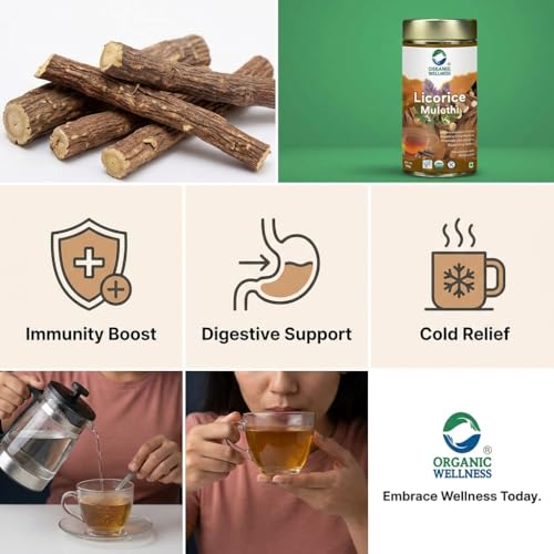 Image of Organic Wellness Licorice Tea 100 Gram Tin | Certified Mulethi Herbal Tea | Natural Remedy for Cold Cough Viral Infections | Boosts Energy Enhances Immunity Supports Digestive Health Refreshing Herbal