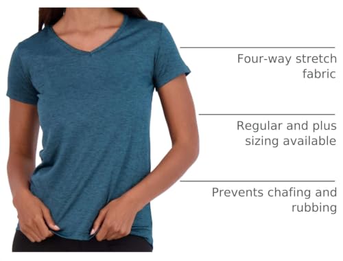 Image of Real Essentials 5 Pack: Women's Dry-Fit Short Sleeve V Neck T Shirt Workout Fitness Yoga Top Tee (Available in Plus Size) | Available In Plus Size, Short Sleeve Moisture Wicking Stretch Activewear Running Hiking Tennis Pickleball Sports Exercise