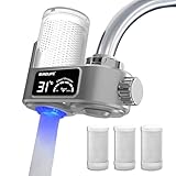 Faucet Mount Water Filter with UV Light & LED Indicator, 8-Stage Carbon Filtration for Clean Drinking Water, Includes 2 Extra Replacement Filters – Model EL-LS-A21 (Gray Color)