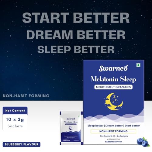 Image of Melatonin Sleep Granules 10mg, Non-Habit Forming Dietary Supplement, Mouth-Melt Granules for Nighttime Relaxation & Rest, Blueberry Flavor, for Men & Women
