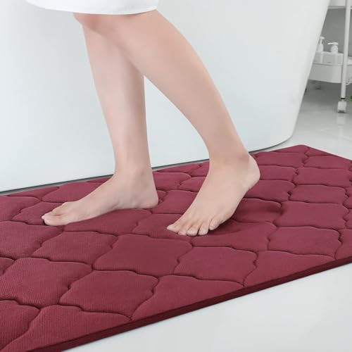 Homaxy Tapis de Bain Antiderapant,Tapis Salle de Bain en Mousse à Mémoire Douce, Absorbant,Lavable en Machine - 60 x 90 cm, Bordeaux