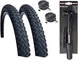 Baldy's 29 x 2.25 Mountain Bike Tyres BLACK & Schrader Valve Inner Tubes (PACK OF 2) & Baldy's Mini Pump - Image 1