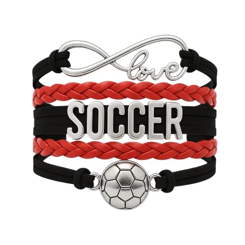 Infinity Collection Soccer Gifts, Soccer Bracelet, Soccer Jewelry, Adjustable Soccer Charm Bracelet- Soccer Gifts Red/Black