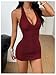 Floerns Women's Deep V Neck Halter Mini Dress Ruched Sleeveless Bodycon Club Going Out Dresses Burgundy Petite-L
