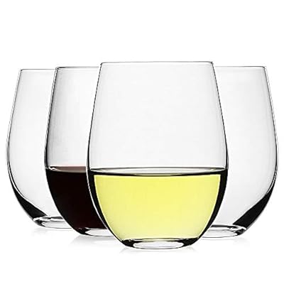 LUXU Stemless Wine Glasses(Set of 4)-20 oz,Clear Wine Cups for Red or White Wine,Crystal Whiskey Tumblers,Large Water Goblets,Drinking Glassware for Beer,Great Wine Gifts for Any Occasion