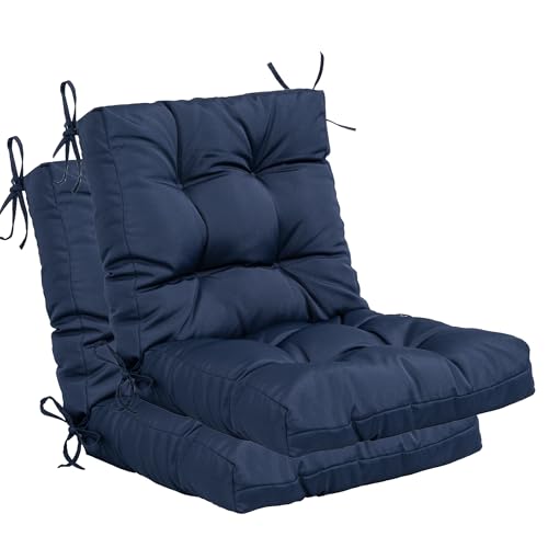 Image of QILLOWAY Outdoor Chair Cushion for Patio Furniture, Waterproof Patio Cushions Set of 2 with Ties, Fade Resistant Replacement Pads for Outdoor Rocking Chairs,Navy