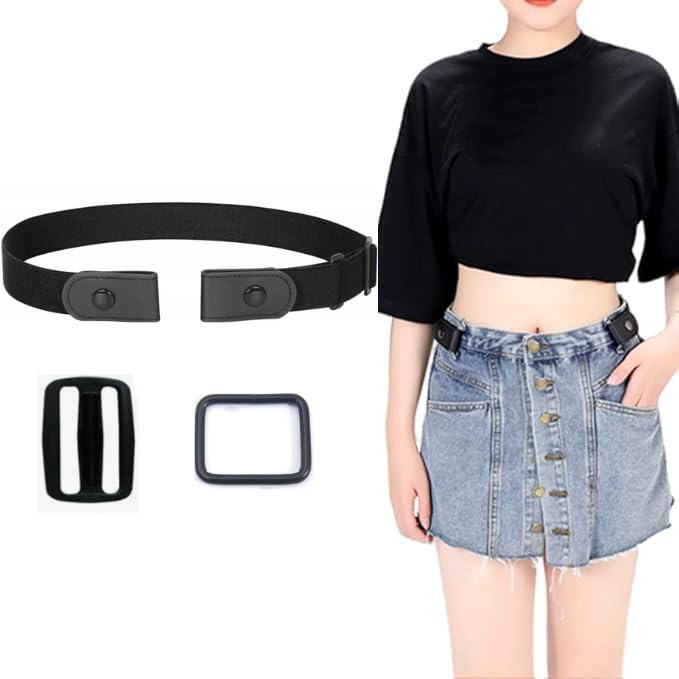YoopBuckle Free invisible Elastic Belt for Women/Men with 2 Different types attachements. Color (Black)