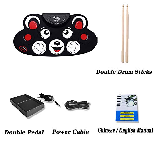 Elektronisch Drumstel Elektronische drumset, cartoon beer speelgoed leren draagbare pedaal percussiebord voor Kinderen… - Image 4
