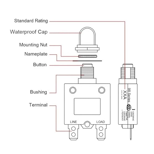Disjoncteur réarmable 5A à 30A avec borne de connexion rapide pour courant continu