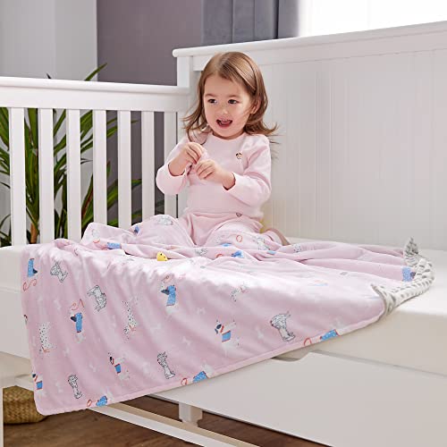 Image of DaysU Silky Micro Soft Plush Baby Blankets for Girls with Print Animal Pattern and Soothing Raised Dots, Double Layer Bed Throws for Baby Crib, Puppy, Pink, 30x40 Inches
