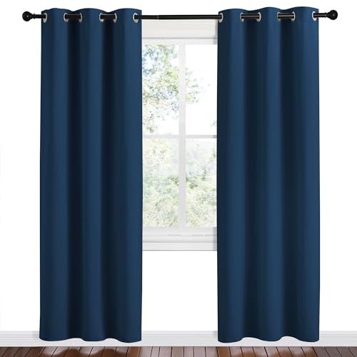 Image of NICETOWN Moroccan Blue Room Darkening Curtains for Kitchen, Set of 2, 42 inches Wide by 78 inches Long, Window Treatment Thermal Insulated Solid Grommet Room Darkening Curtains /Drapes for Bedroom