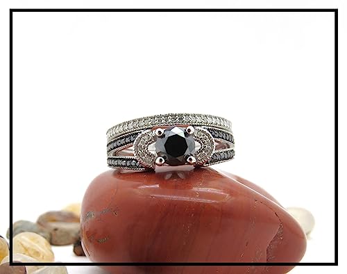 Dazzlingrock Collection 6mm Round Black Diamond & White Diamond Solitaire Style Collar Split Shank Wedding Ring Set for Her in 925 Sterling Silver4