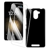 OAGELIM 2er Pack Bildschirm Schutzfolie + Hülle Kompatibel mit BQ Aquaris U Plus (5 Zoll) Künstlerisch Bedruckte Hülle & Gehärtetes Glas Kratzfest (Schwarz)