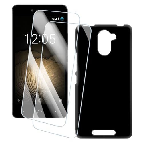 OAGELIM 2er Pack Bildschirm Schutzfolie + Hülle Kompatibel mit BQ Aquaris U Plus (5 Zoll) Künstlerisch Bedruckte Hülle & Gehärtetes Glas Kratzfest (Schwarz)