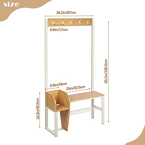 Entryway Coat Rack Shoe Bench, 4-In-1 Hall Tree Storage Bench, Organizer Entrance Storage Shelf Furniture With 5 Coat Hooks For Hallway Home Bedroom White #TOP4