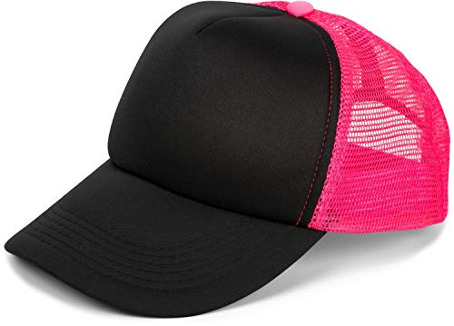 styleBREAKER Cappello Unisex con 5 Pannelli e Inserti in Mesh, Regolabile con Chiusura a clic, Leggero e Traspirante, Ideale per Uomo e Donna, Nero-Rosa Neon