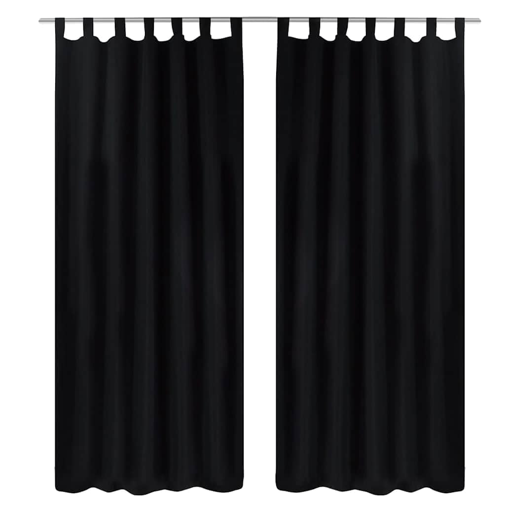 Satin Vorhänge 2-teilig 140 x 225 cm Schwarz | Microsatin Polyester, Handwaschbar, Lichtdurchlässig, Inklusive 2 Bänder, Für Wohnzimmer Schlafzimmer