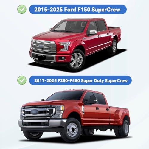 Image of Window Visors Rain Guards for 2015-2026 Ford F150 SuperCrew, Out-Channel Sun Rain Shades Window Vent Deflectors for 2017-2026 F-150 Raptor F250 F350 F450 F550 Super Duty Crew Cab, for Full-Size Cabs