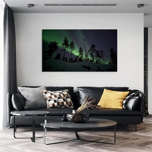 Image sur toile décorative motif aurores boréales avec cadre