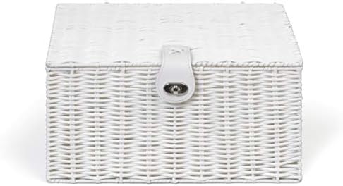 Arpan Large Resin Woven Storage Basket Box with Lid & Lock - White