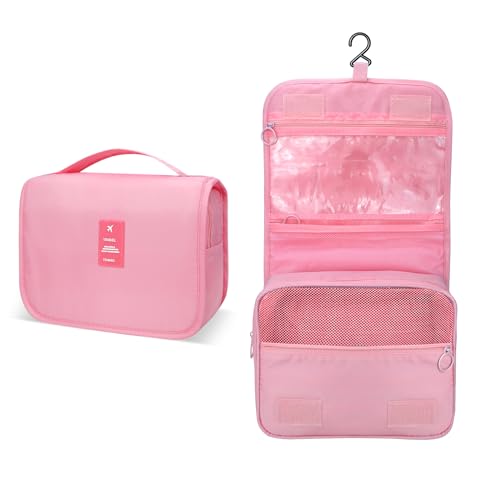 Image of Lcsmaokin Large Capacity Toiletry Bag Travel Bag with Hanging Hook for Men and Women Waterproof Travel Cosmetic Bag Bathroom Storage Bag for Brushes Set, Full-Sized Shampoo, Toiletries, Accessories,