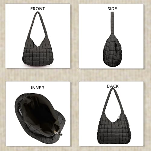 Puffer Hobo Bag for Women Large Quilted Puffy Handbag Lightweight Quilted Carryall Shoulder Bag for Work Travel Gym4