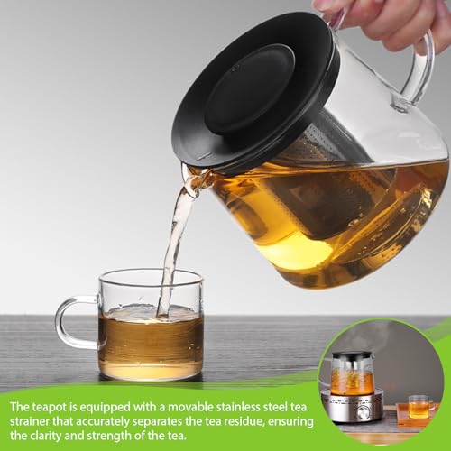 1.5L Borosilikatglas Teekanne mit Siebeinsatz Überhitzungsschutz für Schwarzen Grüner Fruchttee Kräuter