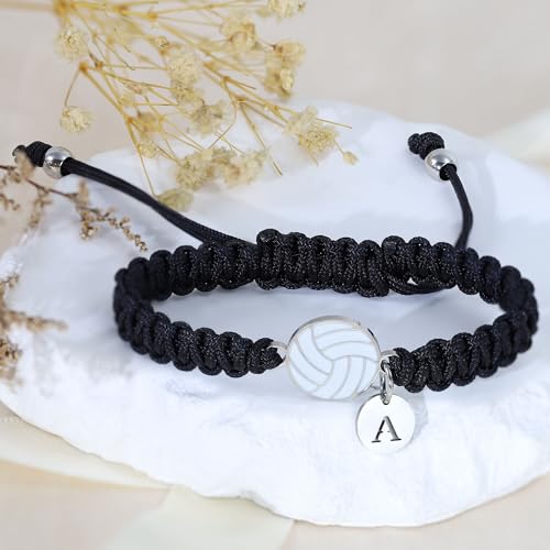 Image of BAYLAY Volleyball Gifts for Teen Girls - 14K Whited Gold Plated Initial Volleyball Bracelets Volleyball Gifts Adjustable Volleyball Charm Bracelet Volleyball Gifts for Teen Girls