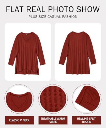 Image of RITERA Plus Size Women Sweaters Waffle Knit Pullover Top Long Sleeve Casual Crewneck Shirt Loose Split Hem Fall Winter Blouse