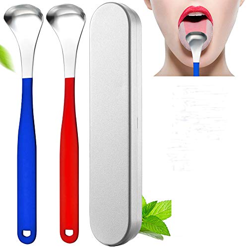 Stainless Steel Tongue Scrapers Cleaners - Fresh Breath Tongue Scraper Medical Grade Metal Tongue Sraping Cleaner with Carrying Case 3 Convenient Cleaning Tables for Oral Care Bad Breath Cure