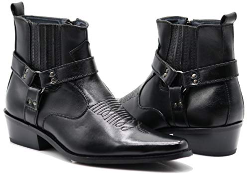 Enzo Romeo WSTN01 Men's Western Boots Side Zipper Pointy Strap Fashion Boots