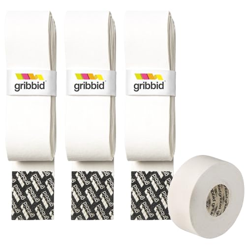 GRIBBID Hockey Grip Chamois, Field Hockey, The Original Dutch Chamois (White, 3-Pack + Sport Tape White)