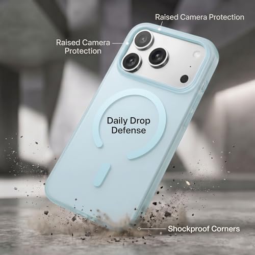 Image of amazon basics Luxury Paper Thin Case Cover for iPhone 17 Pro | Matte Finish | Compatible with magsafe | (Light Blue, iPhone 17 Pro)