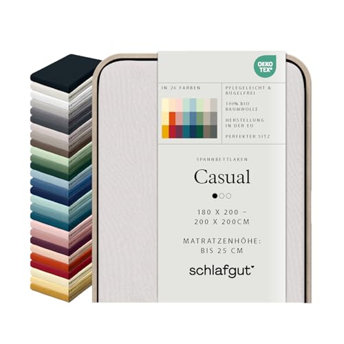 schlafgut Casual Spannbettlaken 100% Bio Baumwolle Made in Green by Oeko TEX (180x200cm bis 200x200cm Matratzenhöhe bis 25cm, Sand Light)