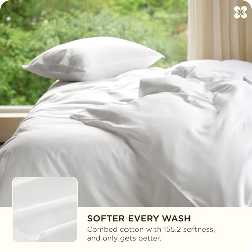 Image of Bedsure Cooling Duvet Cover Queen Size, Cotton & Viscose Derived from Bamboo Duvet Cover Set, PureWoven Ultra-Soft, Breathable & Lightweight Home Bedding for All Seasons (White,90 inchx90 inch)