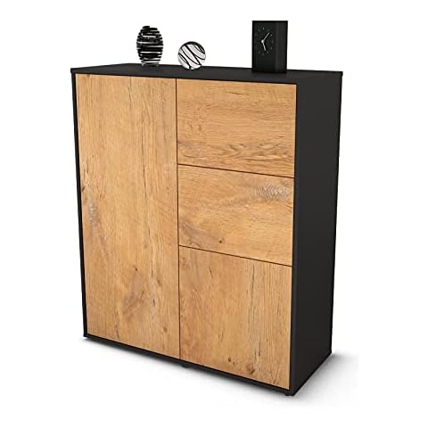 Stil.Zeit Highboard Letizia - Korpus Anthrazit matt - Front Holz-Design Eiche Cover