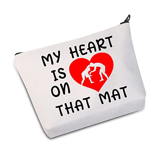 Wrestler G Wrestling Gifts Just a G Who Loves Wrestling Makeup My Heart Is On That Mat Cosmetics Bag (On That Mat bag)