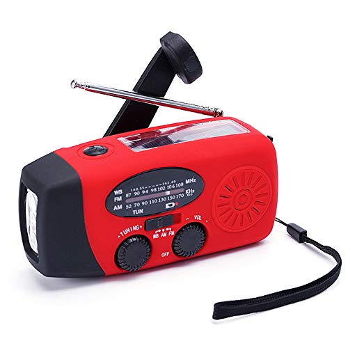 Fm/Am/Noaa Weather Radio Hand Crank Self Powered Solar Emergency Radios With 3 Led Flashlight 2000Mah Power Bank Smart Phone Charger (Red) #TOP2
