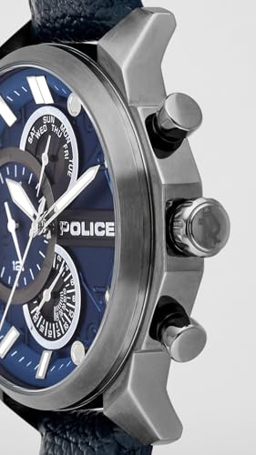 Image of Police Quartz Multifunction Blue Dial Blue Leather Strap Watch for Men - PLPEWGF0039202