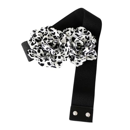 Womens Elastic Waist Belts for Dress With Big Leopard Chiffon Flower -2Inch Wide Stretchy Belts4