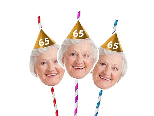 Custom Photo Face Straws 65th Birthday Party Decorations Personalised 50th 60th 70th Parties Parents Grandad Grandma PFSHBD65