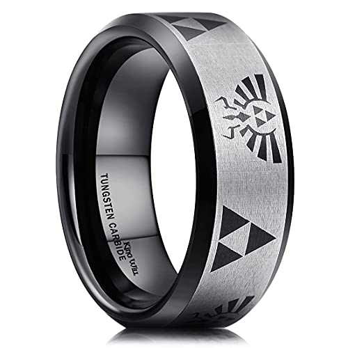King Will 8mm Black Tungsten Rings for Men Women Wedding Bands The Legend Of Zelda Triforce Ring Matte Finished Comfort Fit 10